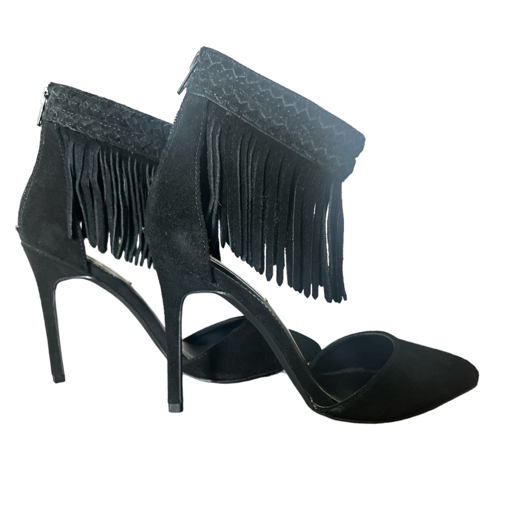 Steve Madden Black Suede/Leather Fringe Ankle Shoes Size 8.5